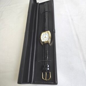 Gossip Ladies Quartz Gold Tone Watch, Black Genuine Leather Strap, GSP545A, New
